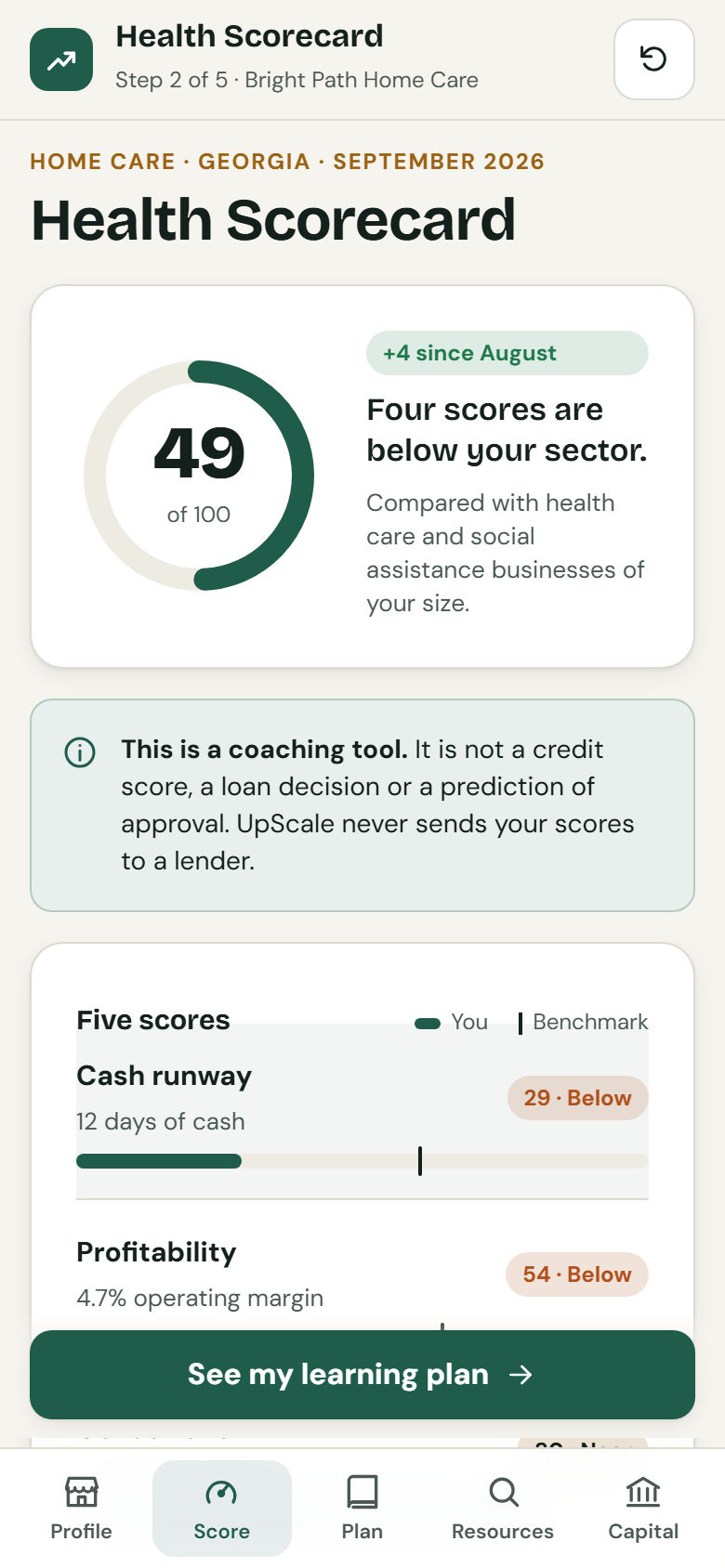 Health Scorecard screen